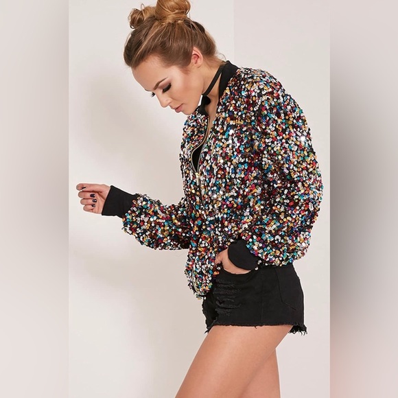 Cresay Jackets & Blazers - Cresay women’s XL sequin fitted long sleeve zipper blazer bomber NWOT